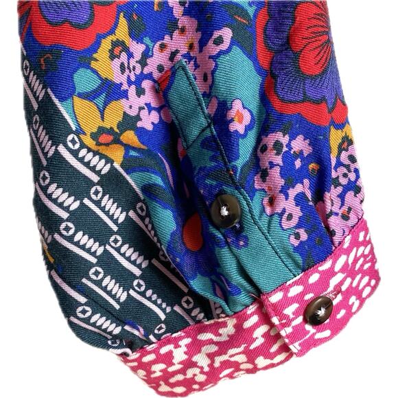 MAEVE ANTHROPOLOGIE Paz Mixed Print Button Up Shirt Blouse SZ S Patchwork Artsy - Picture 6 of 12